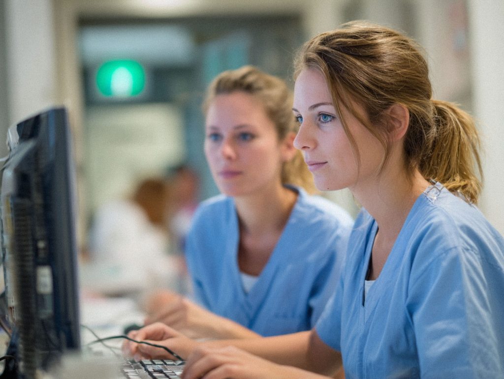 Frau am PC, plant Therapien in der AOK-Nordseeklinik.